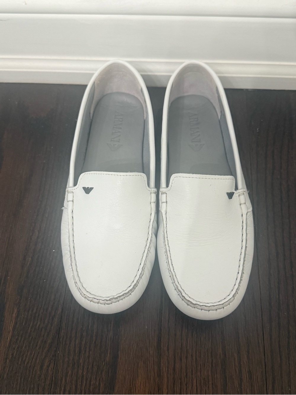 Emporio Armani White Leather Slip-On Loafers